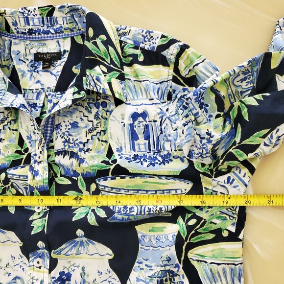 Talbots Watercolor Vases Classic Cotton Office Career Holiday Shirt Size MP - Picture 8 of 13